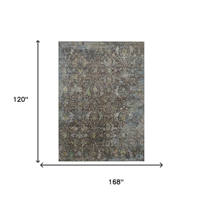 10' X 14' Chocolate And Gray Damask Washable Indoor Outdoor Area Rug HomeRoots