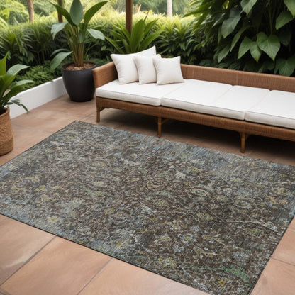 10' X 14' Chocolate And Gray Damask Washable Indoor Outdoor Area Rug HomeRoots