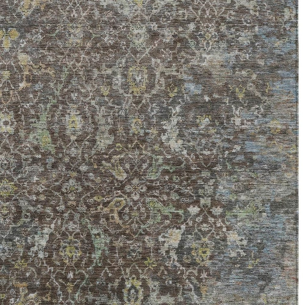 10' X 14' Chocolate And Gray Damask Washable Indoor Outdoor Area Rug — view 5
