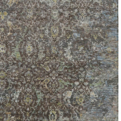 10' X 14' Chocolate And Gray Damask Washable Indoor Outdoor Area Rug HomeRoots