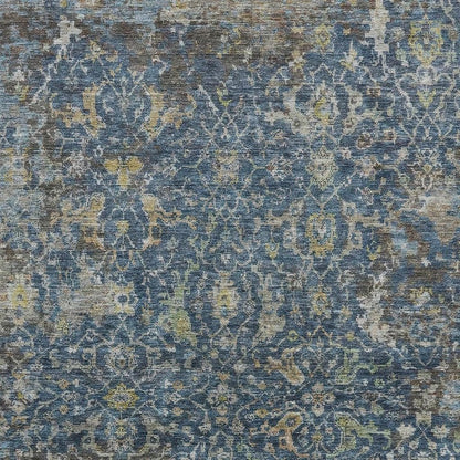 3' X 5' Navy Blue And Gray Damask Washable Indoor Outdoor Area Rug HomeRoots