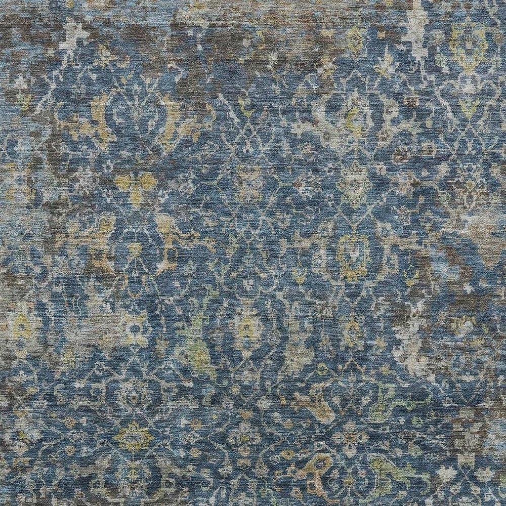 3' X 5' Navy Blue And Gray Damask Washable Indoor Outdoor Area Rug HomeRoots
