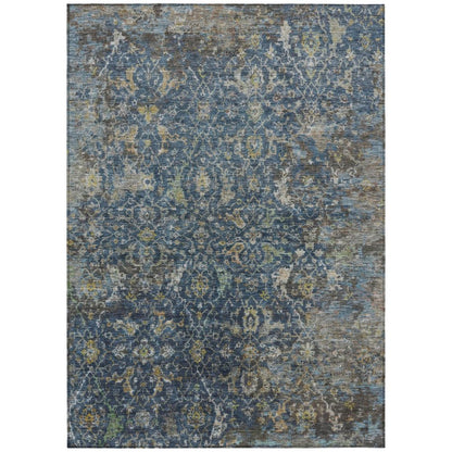 3' X 5' Navy Blue And Gray Damask Washable Indoor Outdoor Area Rug HomeRoots