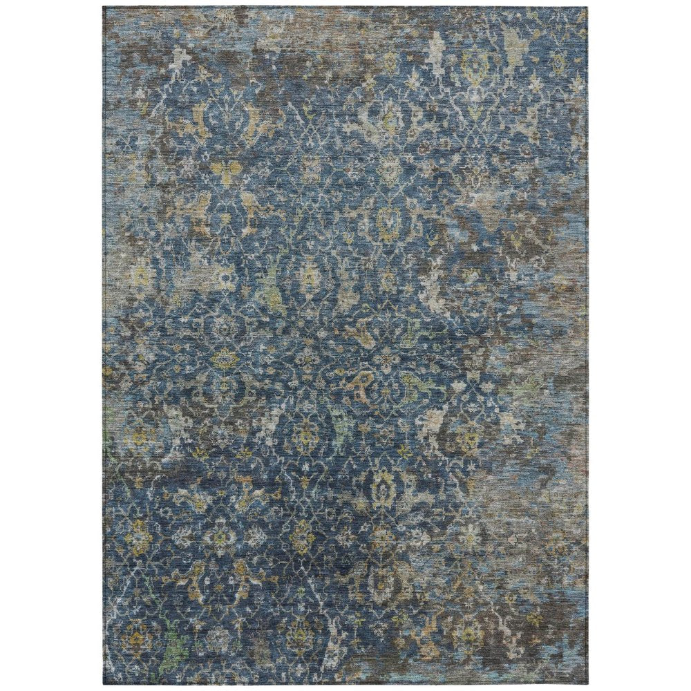 3' X 5' Navy Blue And Gray Damask Washable Indoor Outdoor Area Rug — view 1