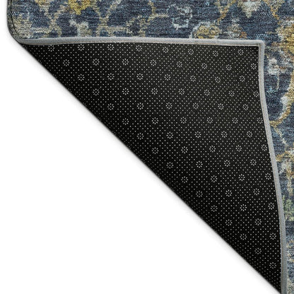 3' X 5' Navy Blue And Gray Damask Washable Indoor Outdoor Area Rug HomeRoots