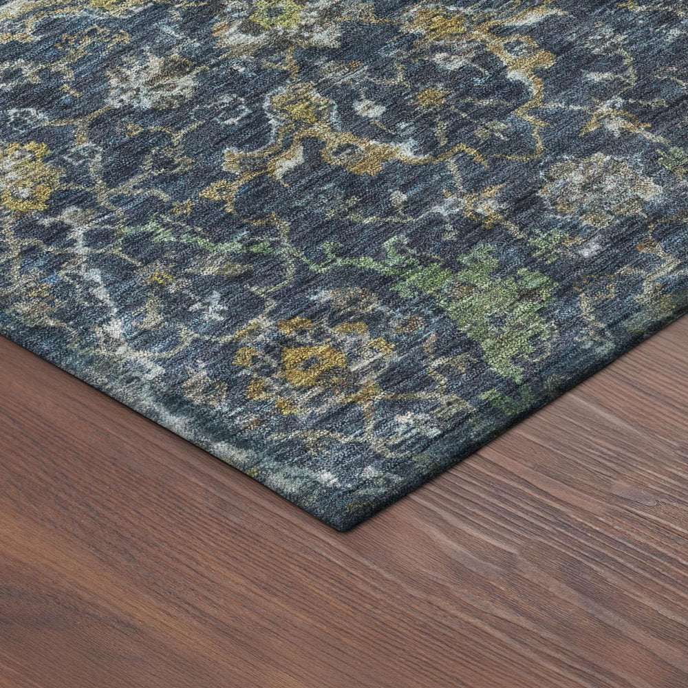 3' X 5' Navy Blue And Gray Damask Washable Indoor Outdoor Area Rug HomeRoots