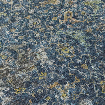 3' X 5' Navy Blue And Gray Damask Washable Indoor Outdoor Area Rug HomeRoots