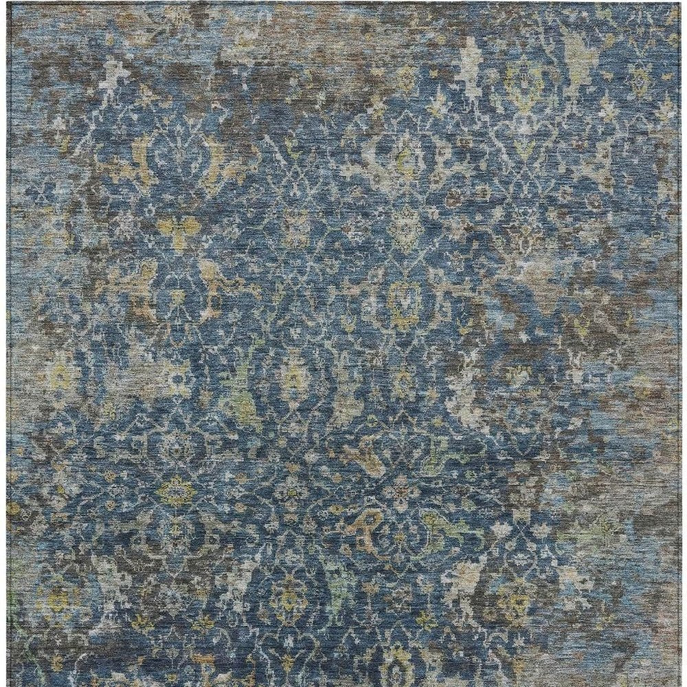 5' X 8' Navy Blue And Gray Damask Washable Indoor Outdoor Area Rug HomeRoots