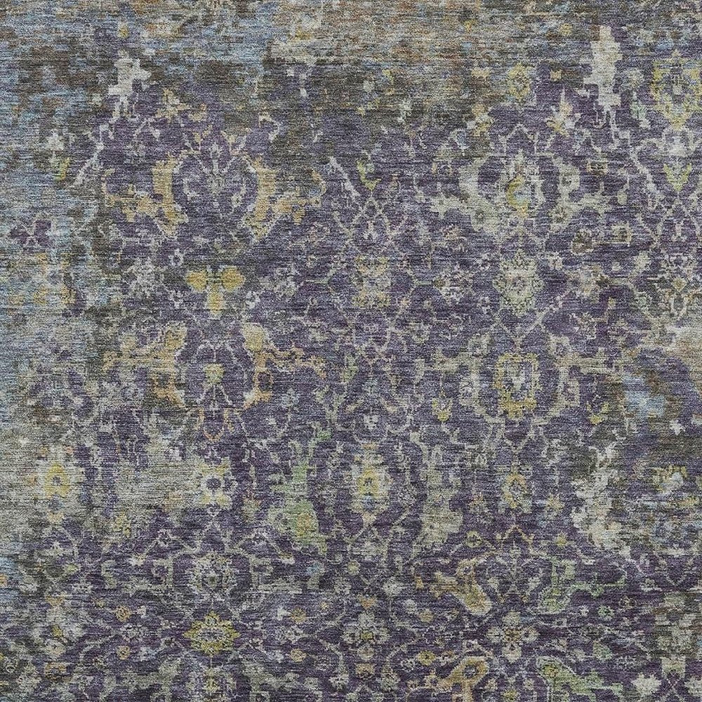 3' X 5' Plum And Gray Damask Washable Indoor Outdoor Area Rug