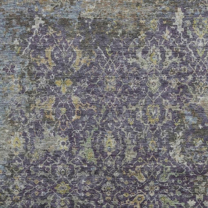 3' X 5' Plum And Gray Damask Washable Indoor Outdoor Area Rug