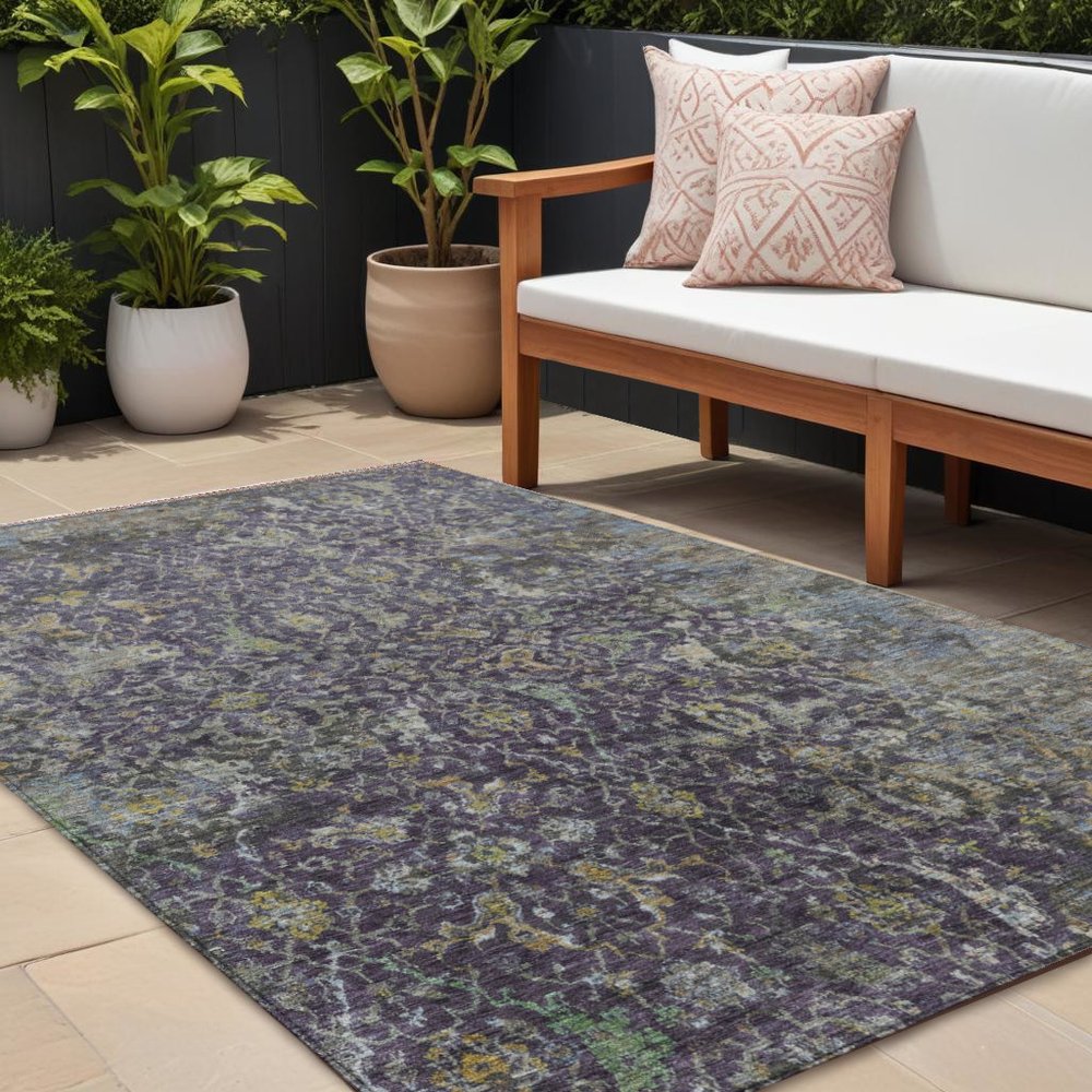 9' X 12' Plum And Gray Damask Washable Indoor Outdoor Area Rug — view 4