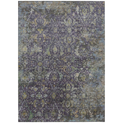 9' X 12' Plum And Gray Damask Washable Indoor Outdoor Area Rug