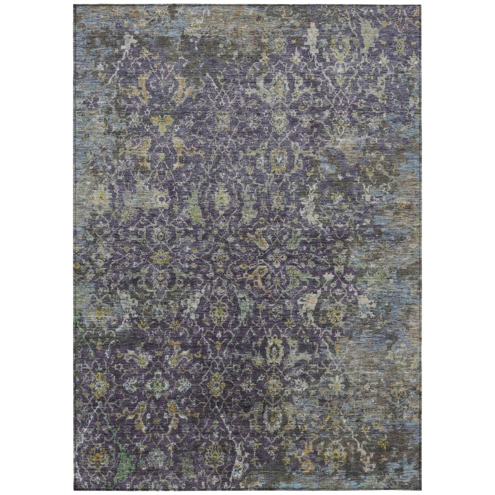 9' X 12' Plum And Gray Damask Washable Indoor Outdoor Area Rug HomeRoots