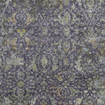9' X 12' Plum And Gray Damask Washable Indoor Outdoor Area Rug