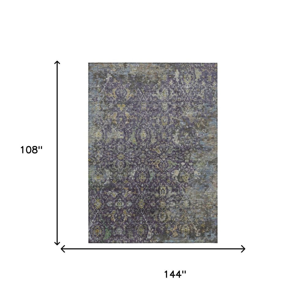 9' X 12' Plum And Gray Damask Washable Indoor Outdoor Area Rug — view 7