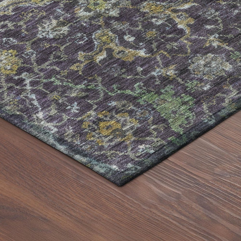 9' X 12' Plum And Gray Damask Washable Indoor Outdoor Area Rug — view 3