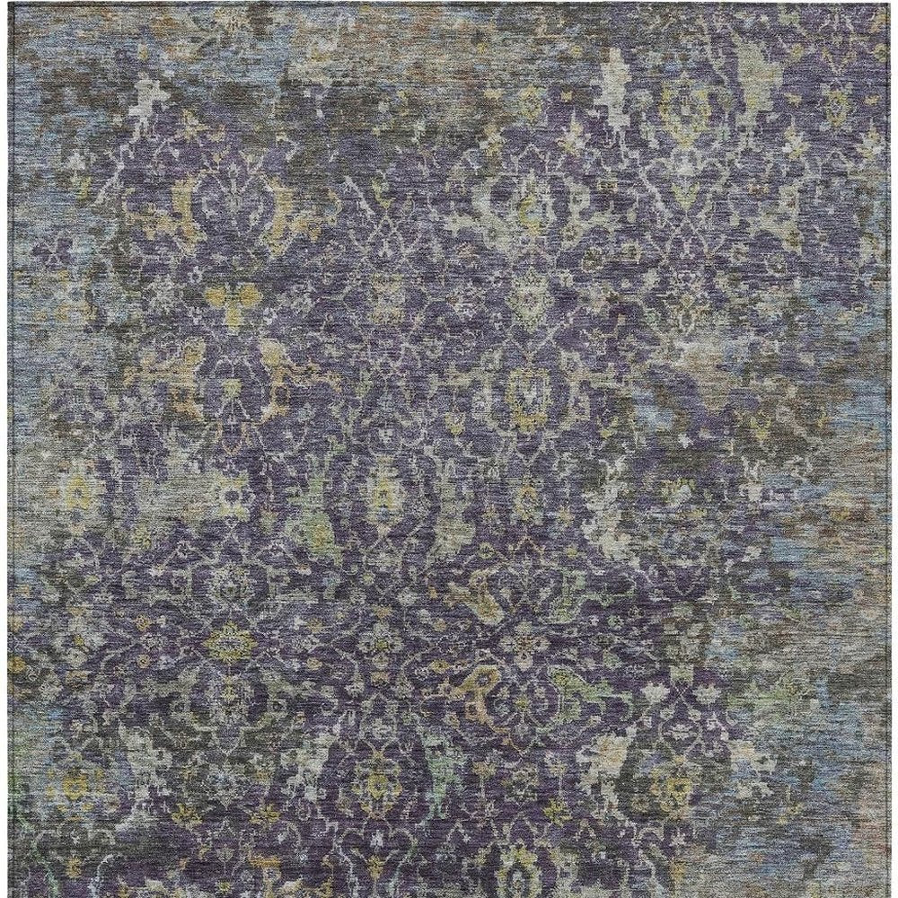 9' X 12' Plum And Gray Damask Washable Indoor Outdoor Area Rug — view 7
