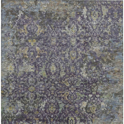 9' X 12' Plum And Gray Damask Washable Indoor Outdoor Area Rug HomeRoots