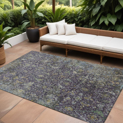 10' X 14' Plum And Gray Damask Washable Indoor Outdoor Area Rug HomeRoots