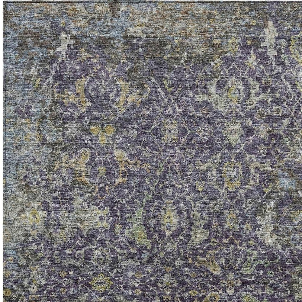 10' X 14' Plum And Gray Damask Washable Indoor Outdoor Area Rug HomeRoots