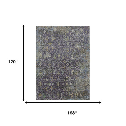 10' X 14' Plum And Gray Damask Washable Indoor Outdoor Area Rug HomeRoots