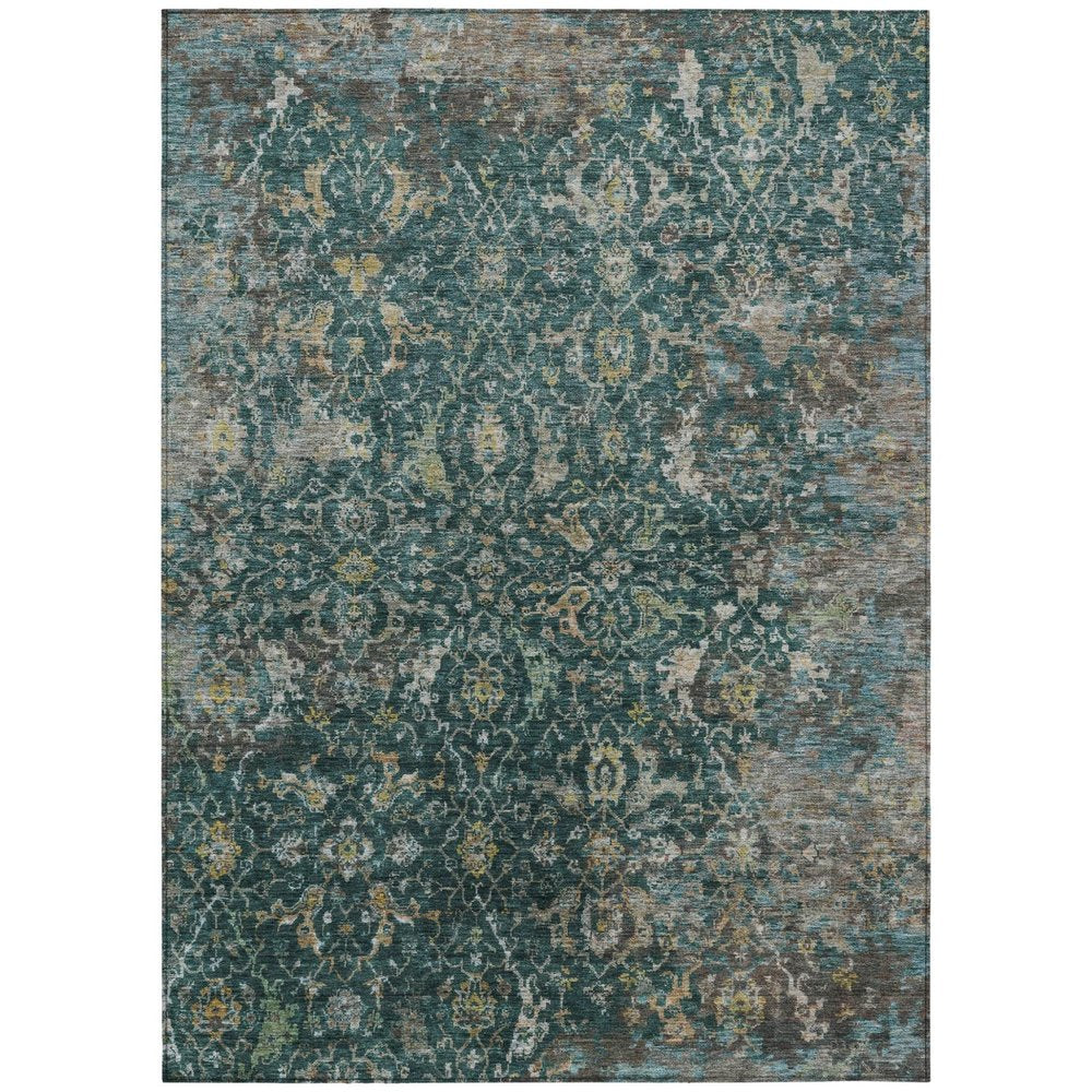 3' X 5' Teal Blue And Gray Damask Washable Indoor Outdoor Area Rug HomeRoots