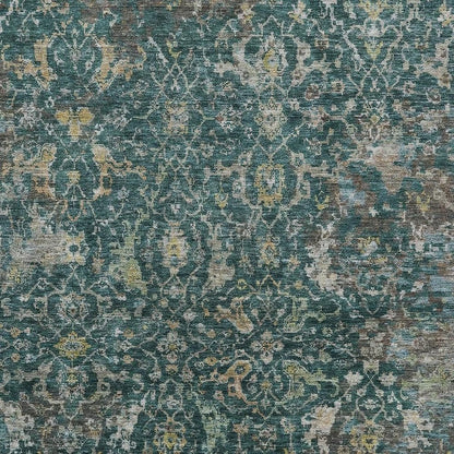 3' X 5' Teal Blue And Gray Damask Washable Indoor Outdoor Area Rug HomeRoots