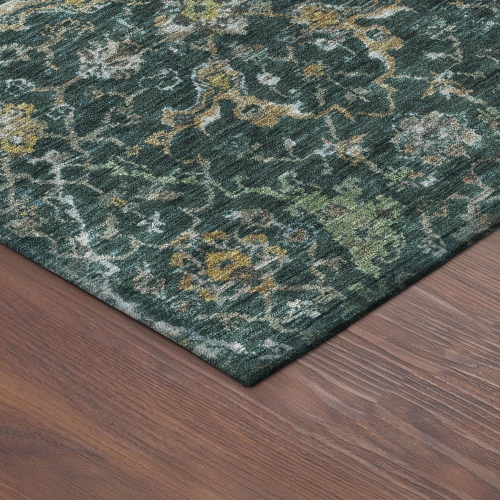 3' X 5' Teal Blue And Gray Damask Washable Indoor Outdoor Area Rug — view 2
