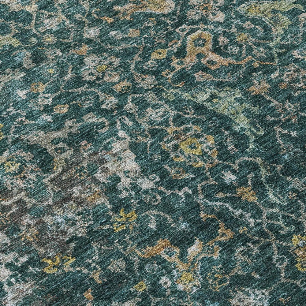 8' Teal Blue And Gray Round Damask Washable Indoor Outdoor Area Rug HomeRoots