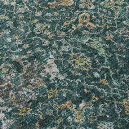 8' Teal Blue And Gray Round Damask Washable Indoor Outdoor Area Rug HomeRoots