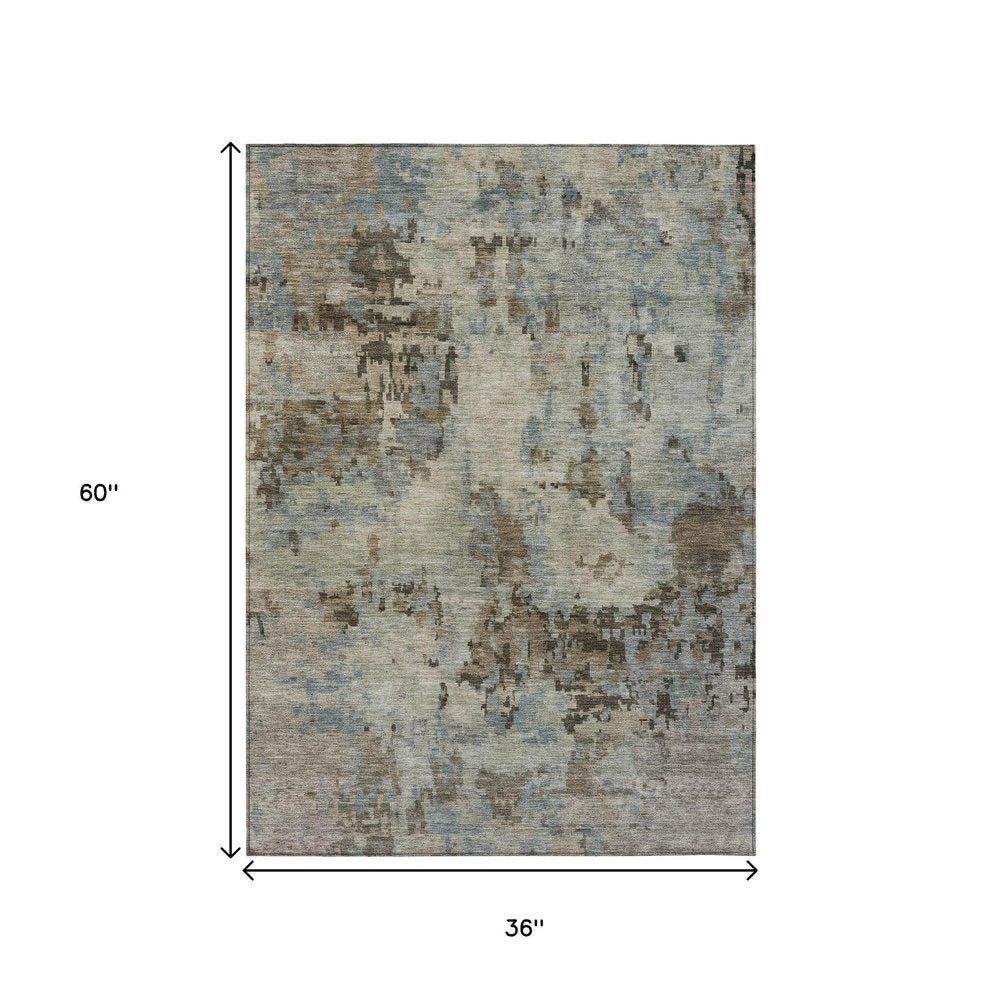 3' X 5' Beige Gray And Chocolate Abstract Washable Indoor Outdoor Area Rug HomeRoots