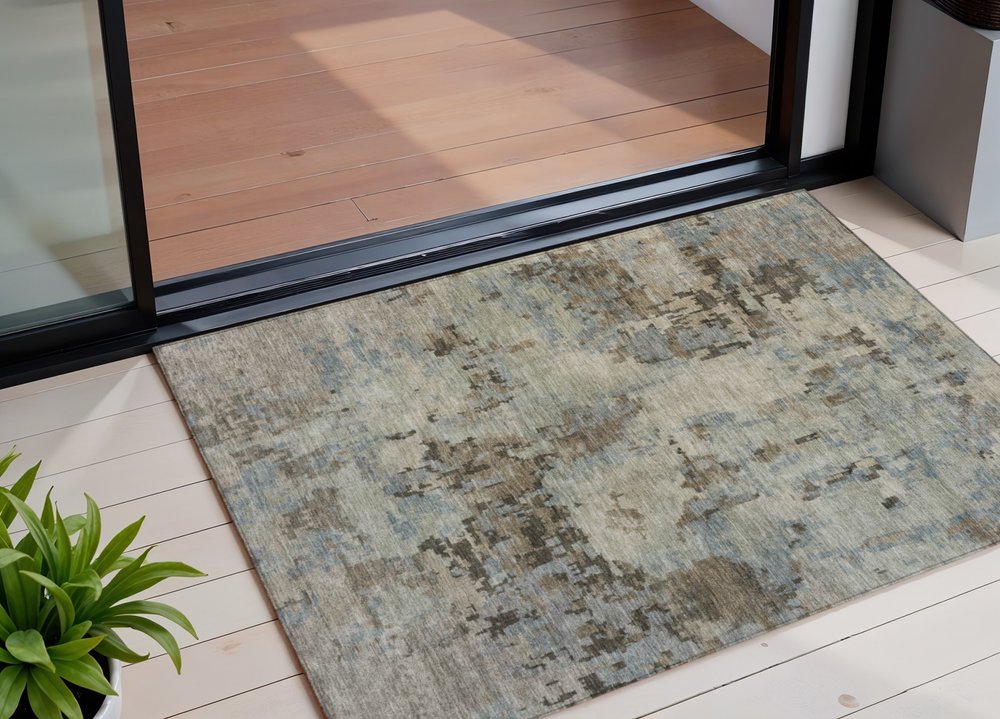 3' X 5' Beige Gray And Chocolate Abstract Washable Indoor Outdoor Area Rug — view 7