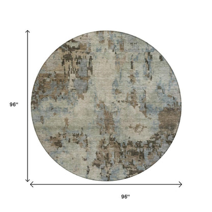 8' Beige Gray And Chocolate Round Abstract Washable Indoor Outdoor Area Rug HomeRoots