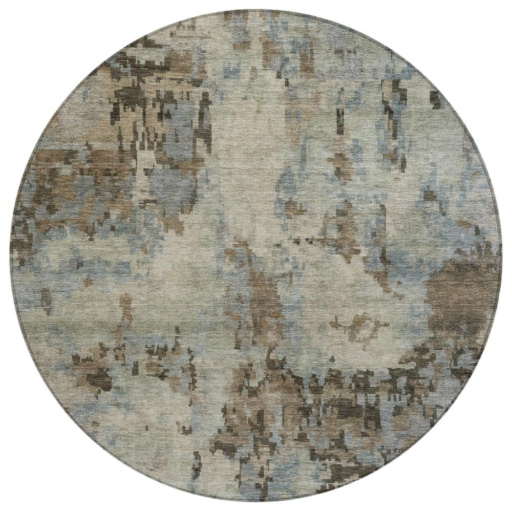 8' Beige Gray And Chocolate Round Abstract Washable Indoor Outdoor Area Rug HomeRoots