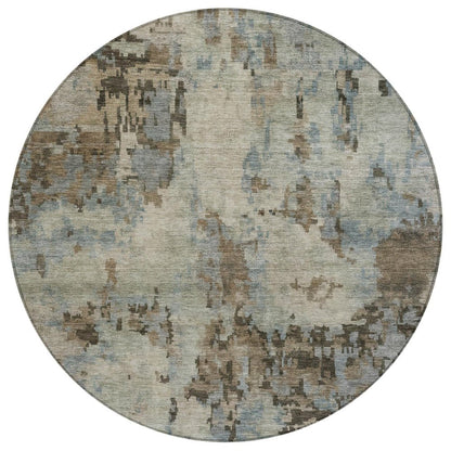 8' Beige Gray And Chocolate Round Abstract Washable Indoor Outdoor Area Rug HomeRoots