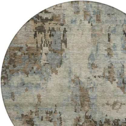 8' Beige Gray And Chocolate Round Abstract Washable Indoor Outdoor Area Rug HomeRoots