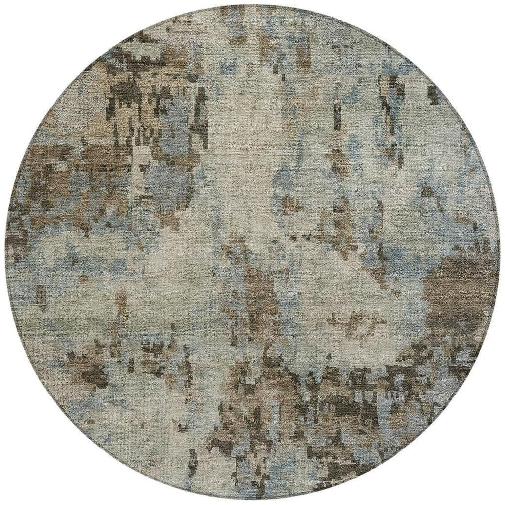 8' Beige Gray And Chocolate Round Abstract Washable Indoor Outdoor Area Rug HomeRoots