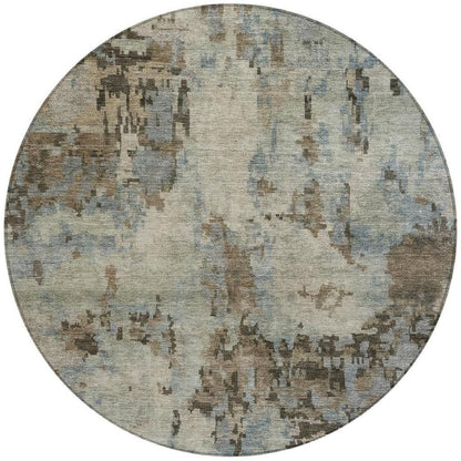 8' Beige Gray And Chocolate Round Abstract Washable Indoor Outdoor Area Rug HomeRoots