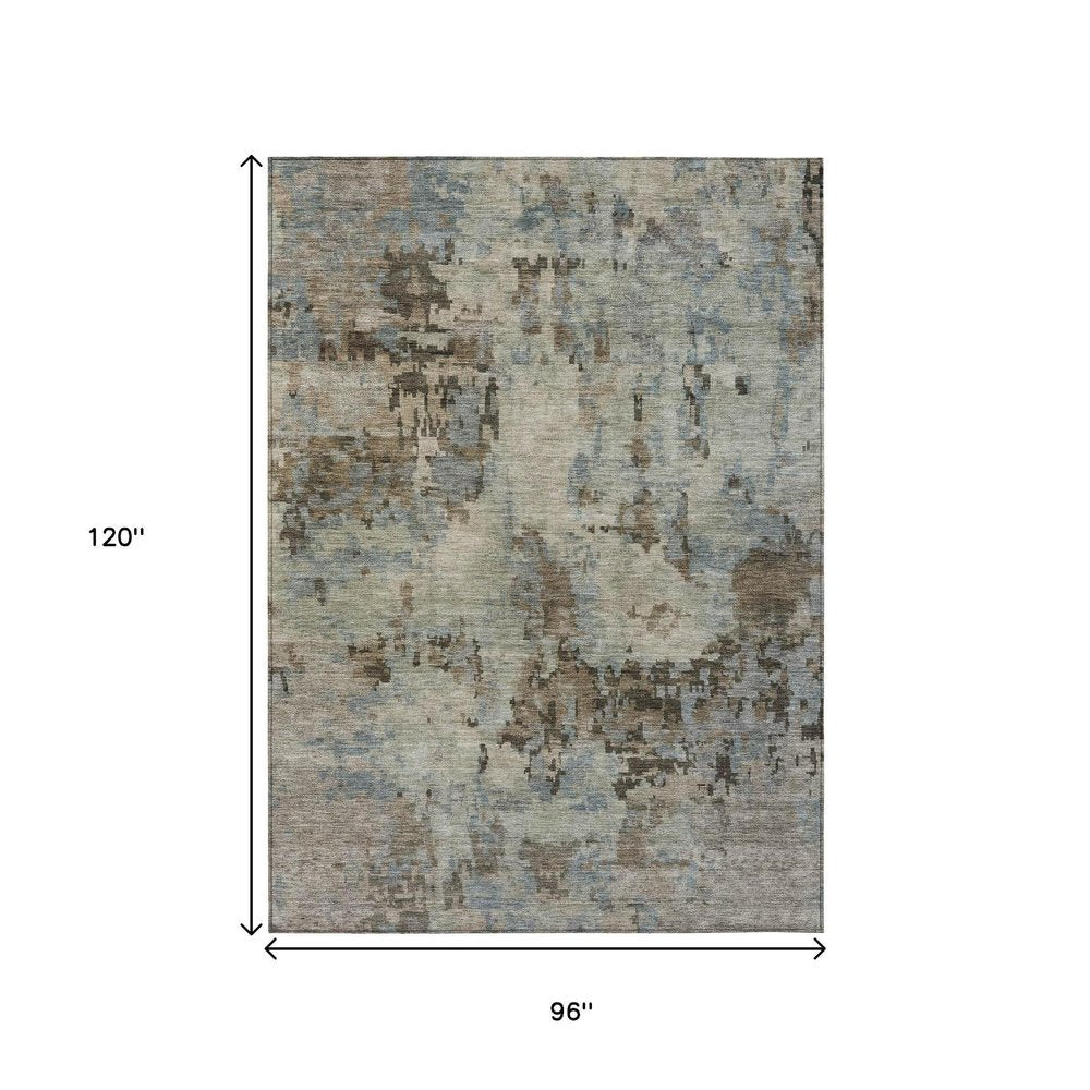 8' X 10' Beige Gray And Chocolate Abstract Washable Indoor Outdoor Area Rug HomeRoots
