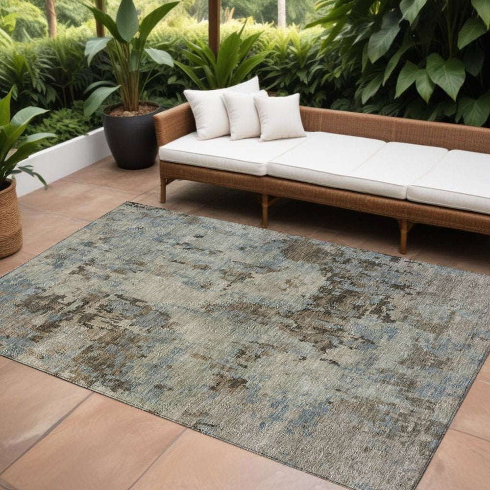 8' X 10' Beige Gray And Chocolate Abstract Washable Indoor Outdoor Area Rug — view 8