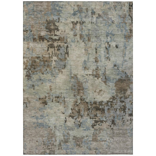 8' X 10' Beige Gray And Chocolate Abstract Washable Indoor Outdoor Area Rug