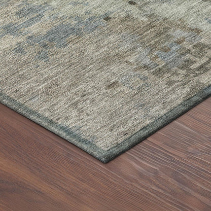 8' X 10' Beige Gray And Chocolate Abstract Washable Indoor Outdoor Area Rug