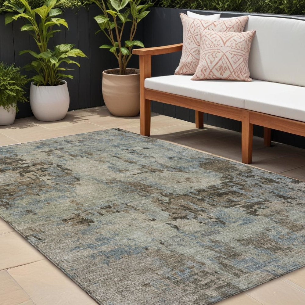 9' X 12' Beige Gray And Chocolate Abstract Washable Indoor Outdoor Area Rug HomeRoots