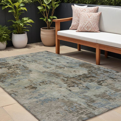 9' X 12' Beige Gray And Chocolate Abstract Washable Indoor Outdoor Area Rug HomeRoots
