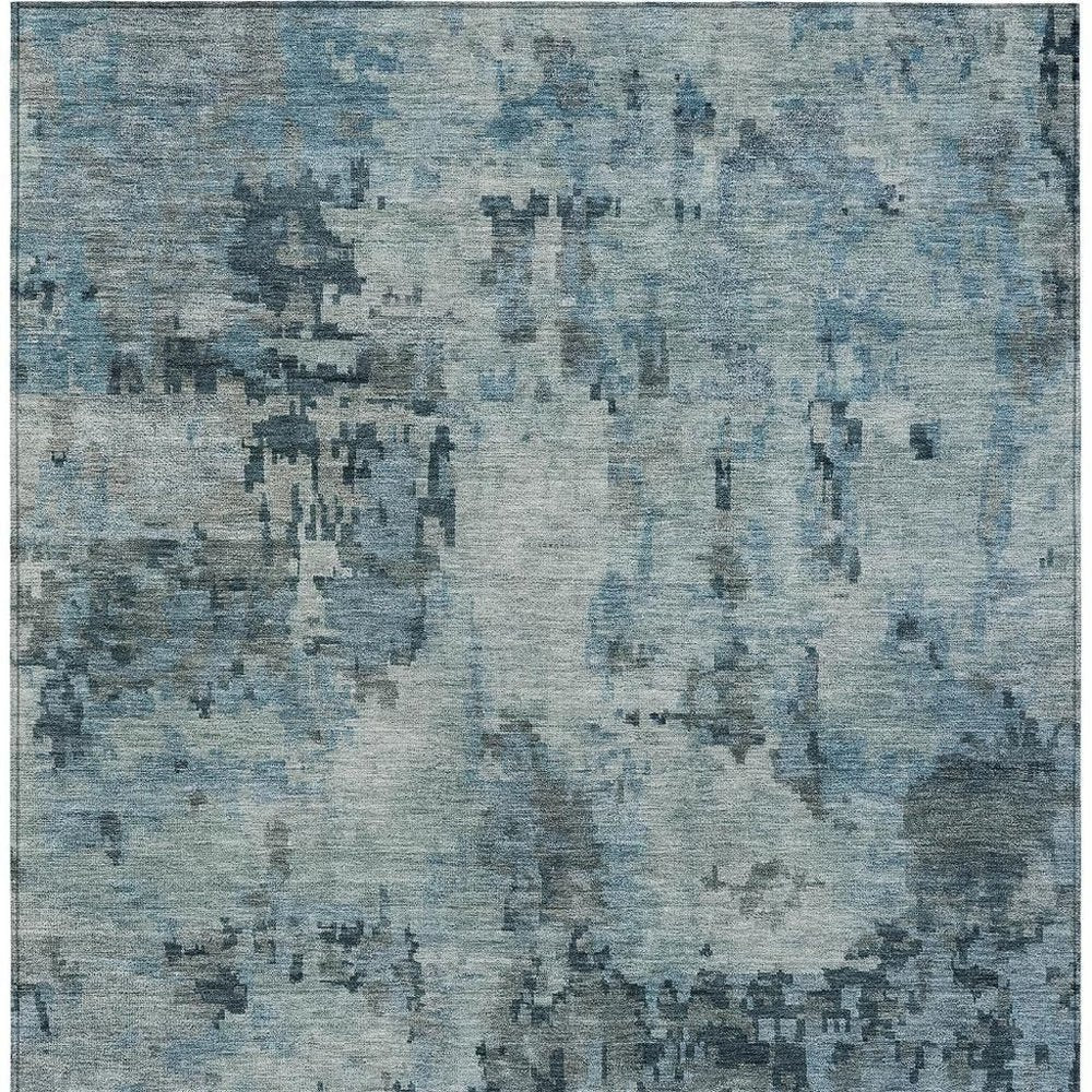 3' X 5' Blue And Gray Abstract Washable Indoor Outdoor Area Rug — view 6
