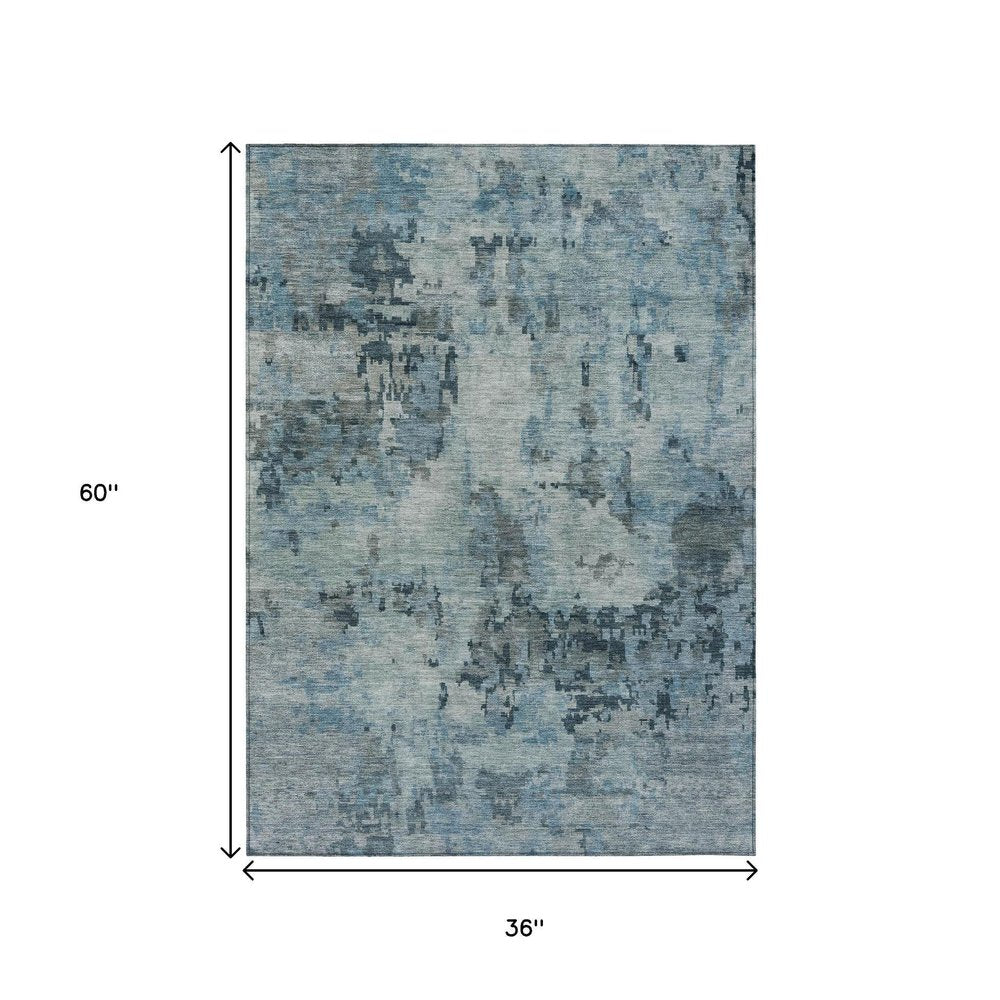 3' X 5' Blue And Gray Abstract Washable Indoor Outdoor Area Rug HomeRoots