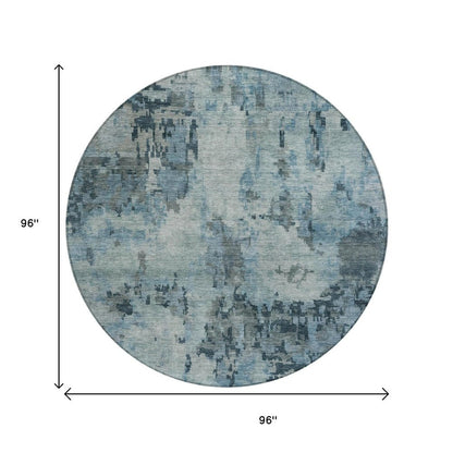 8' Blue And Gray Round Abstract Washable Indoor Outdoor Area Rug HomeRoots