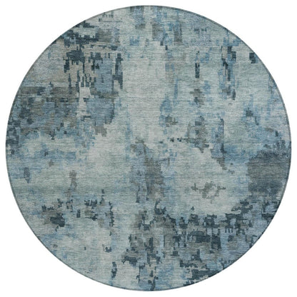 8' Blue And Gray Round Abstract Washable Indoor Outdoor Area Rug HomeRoots