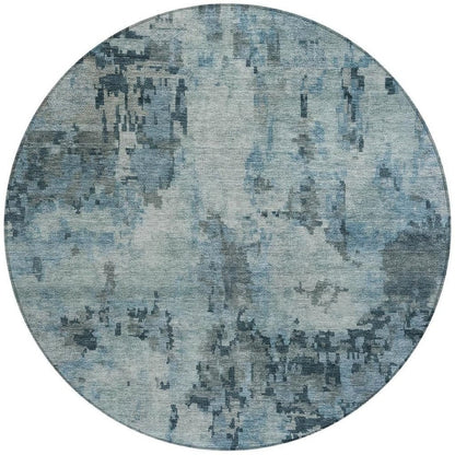 8' Blue And Gray Round Abstract Washable Indoor Outdoor Area Rug HomeRoots