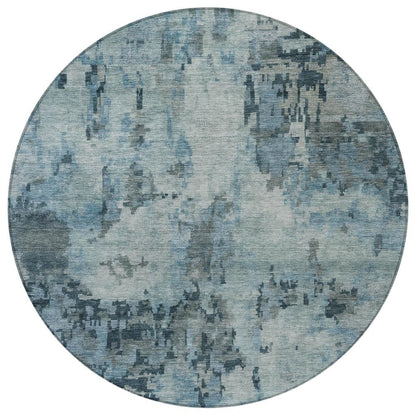 8' Blue And Gray Round Abstract Washable Indoor Outdoor Area Rug HomeRoots